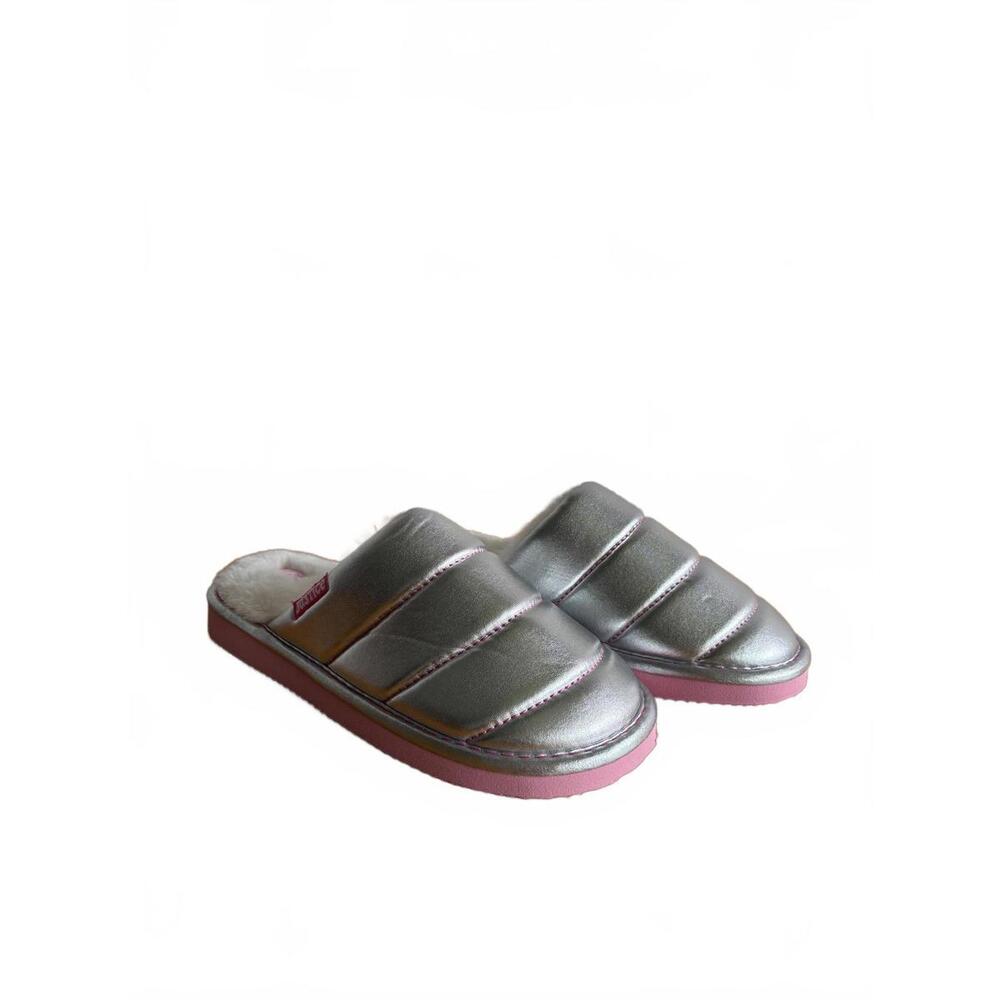 New Justice Silver and Pink Slide On Faux Fur Lining Size 6